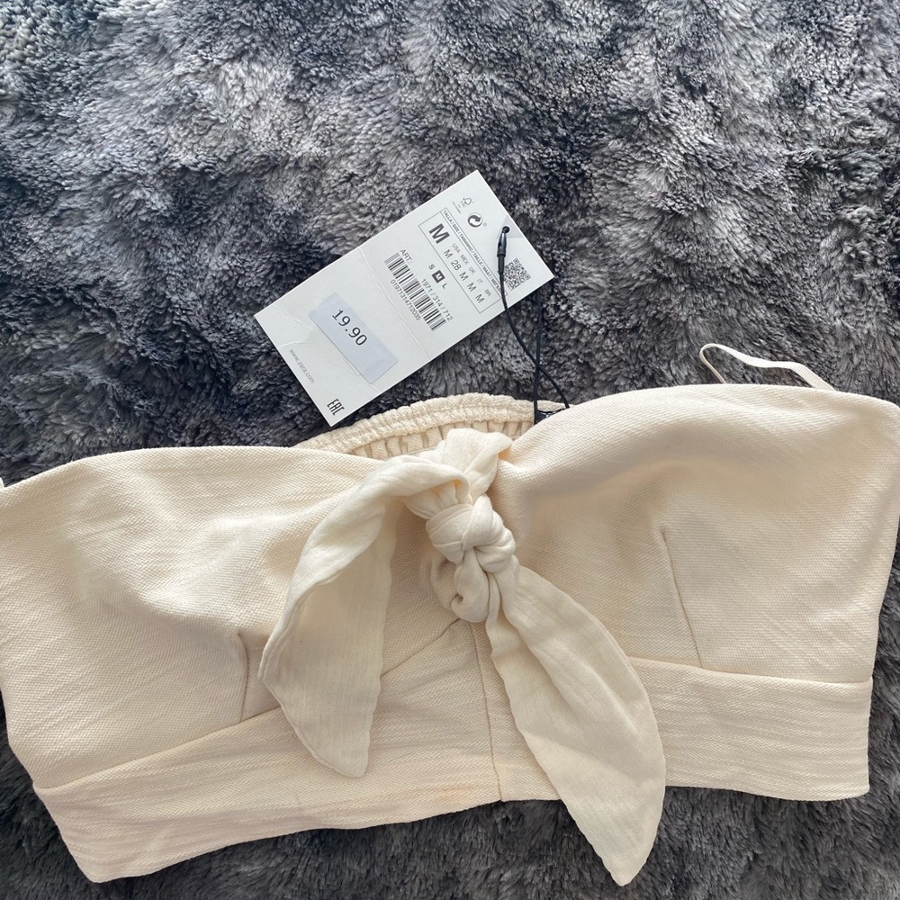 Zara Cream Tie Crop Top